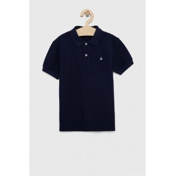 United Colors of Benetton tricouri polo din bumbac pentru copii culoarea albastru marin, neted