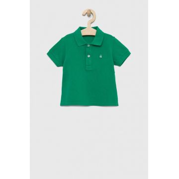 United Colors of Benetton tricouri polo din bumbac pentru copii culoarea verde, neted