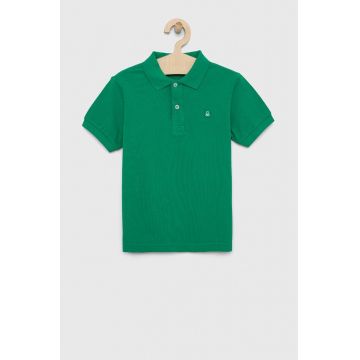 United Colors of Benetton tricouri polo din bumbac pentru copii culoarea verde, neted