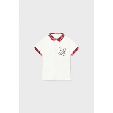 Mayoral tricou polo copii culoarea alb, cu imprimeu