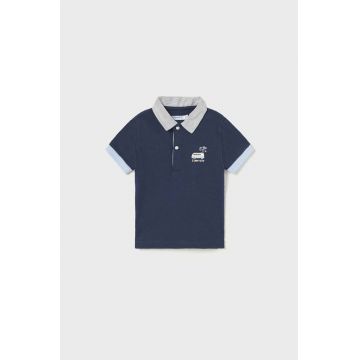 Mayoral tricou polo pentru copii culoarea albastru marin, cu imprimeu