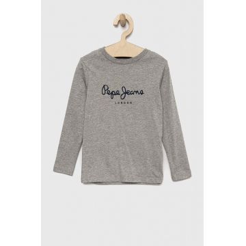 Pepe Jeans longsleeve din bumbac pentru copii New Herman culoarea gri, cu imprimeu