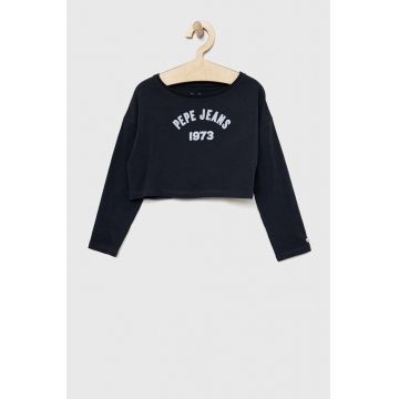 Pepe Jeans longsleeve din bumbac pentru copii Paullete culoarea albastru marin, cu imprimeu