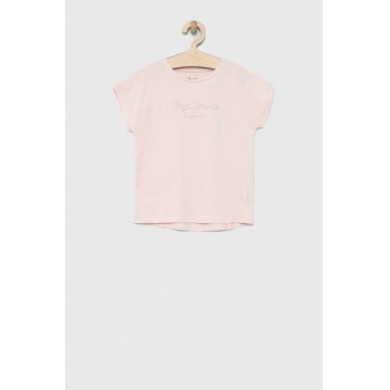 Pepe Jeans tricou de bumbac pentru copii Nuria culoarea roz