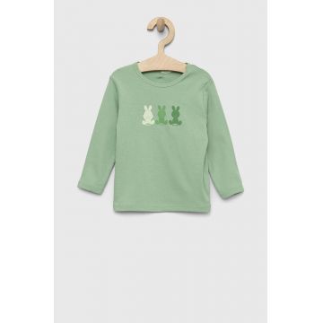 United Colors of Benetton longsleeve din bumbac pentru bebeluși culoarea verde