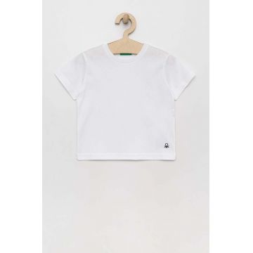 United Colors of Benetton tricou de bumbac pentru copii culoarea alb, neted