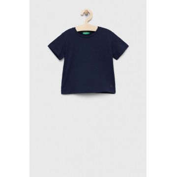 United Colors of Benetton tricou de bumbac pentru copii culoarea albastru marin, neted