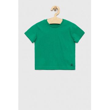 United Colors of Benetton tricou de bumbac pentru copii culoarea verde, neted