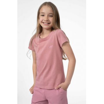 4F tricou de bumbac pentru copii culoarea roz, neted