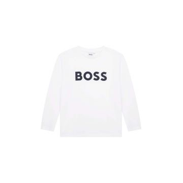 BOSS longsleeve din bumbac pentru copii culoarea alb, cu imprimeu