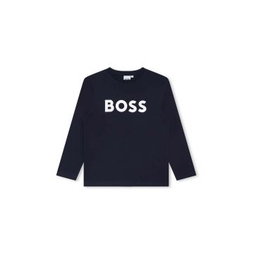 BOSS longsleeve din bumbac pentru copii culoarea albastru marin, cu imprimeu