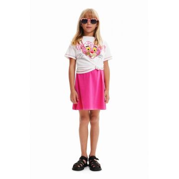 Desigual tricou de bumbac pentru copii Pink Panther culoarea alb