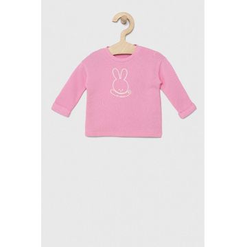 United Colors of Benetton longsleeve din bumbac pentru bebeluși culoarea roz