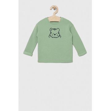 United Colors of Benetton longsleeve din bumbac pentru bebeluși culoarea verde