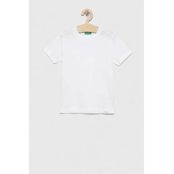 United Colors of Benetton tricou de bumbac pentru copii culoarea alb, neted