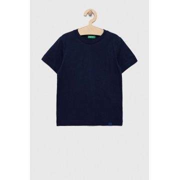 United Colors of Benetton tricou de bumbac pentru copii culoarea albastru marin, neted