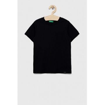 United Colors of Benetton tricou de bumbac pentru copii culoarea negru, neted