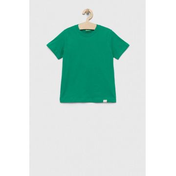 United Colors of Benetton tricou de bumbac pentru copii culoarea verde, neted