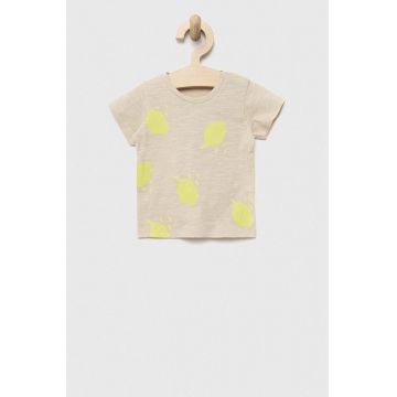 United Colors of Benetton tricou din bumbac pentru bebelusi culoarea bej, cu imprimeu