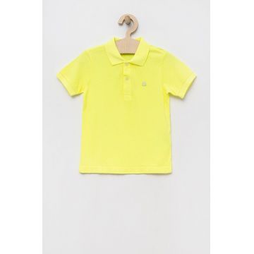 United Colors of Benetton tricouri polo din bumbac pentru copii culoarea galben, neted