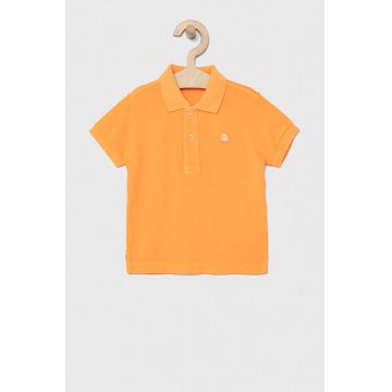 United Colors of Benetton tricouri polo din bumbac pentru copii culoarea portocaliu, neted