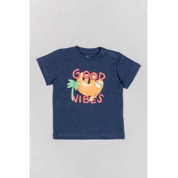 zippy tricou din bumbac pentru bebelusi culoarea albastru marin, cu imprimeu