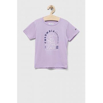 Columbia tricou copii Mirror Creek Short Sleeve Graphic Shirt culoarea violet