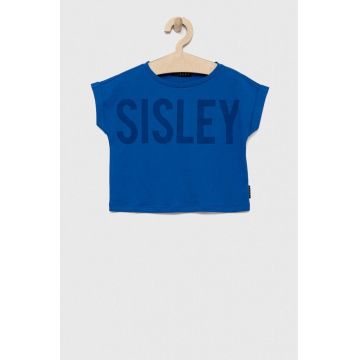 Sisley tricou de bumbac pentru copii culoarea albastru marin