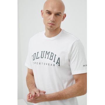 Columbia tricou din bumbac Rockaway River culoarea alb, cu model 2022181