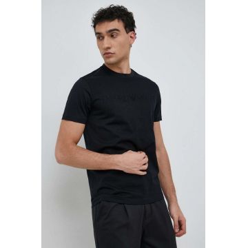 Emporio Armani tricou din bumbac culoarea albastru marin, cu imprimeu