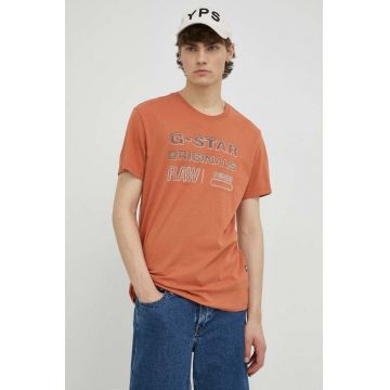 G-Star Raw tricou din bumbac culoarea portocaliu, cu imprimeu