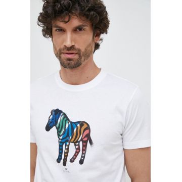 PS Paul Smith tricou din bumbac culoarea alb, cu imprimeu