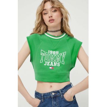 Tommy Jeans top femei, culoarea verde