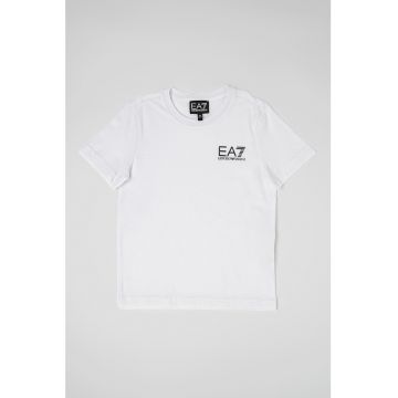 Tricou de bumbac cu decolteu la baza gatului si logo