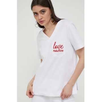 Love Moschino tricou din bumbac culoarea alb