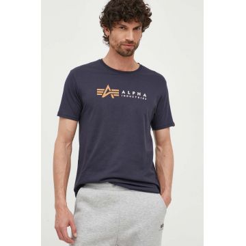 Alpha Industries tricou din bumbac Koszulka Alpha Industries Alpha Label T 118502 07 culoarea bleumarin, cu imprimeu 118502.07-navy