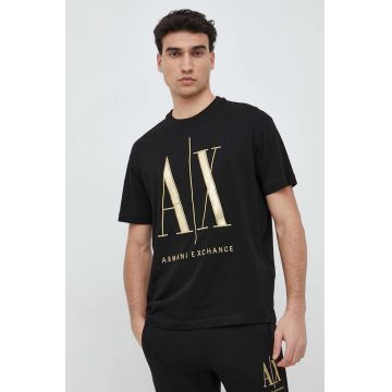 Armani Exchange tricou din bumbac barbati, culoarea negru, cu imprimeu, 8NZTPQ ZJH4Z