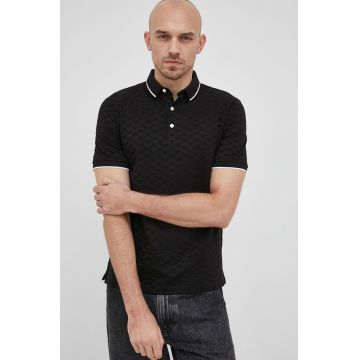 Emporio Armani polo de bumbac culoarea negru, neted