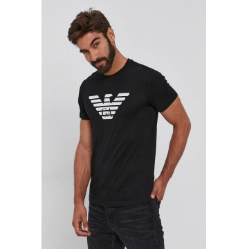 Emporio Armani tricou din bumbac culoarea negru, cu imprimeu