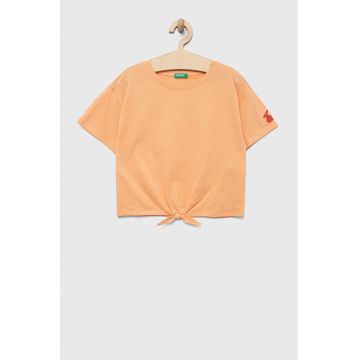 United Colors of Benetton tricou de bumbac pentru copii culoarea portocaliu