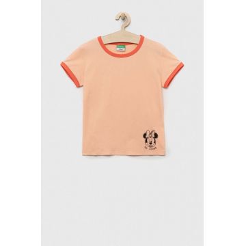 United Colors of Benetton tricou de bumbac pentru copii culoarea portocaliu