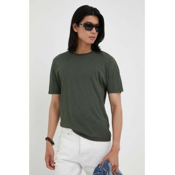 American Vintage tricou din bumbac culoarea verde, neted