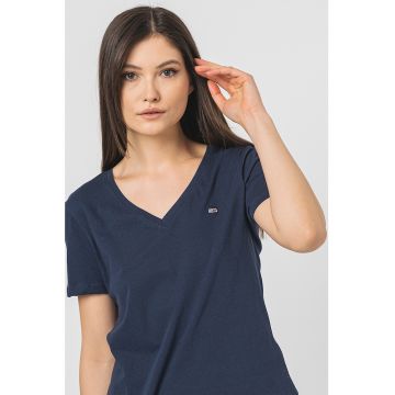 Tricou de bumbac organic cu decolteu in V