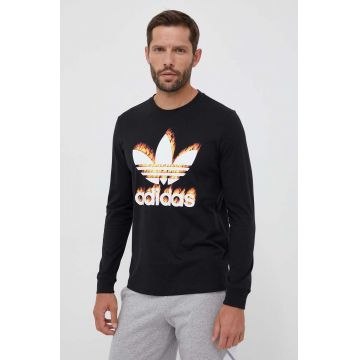 adidas Originals longsleeve din bumbac culoarea negru, cu imprimeu