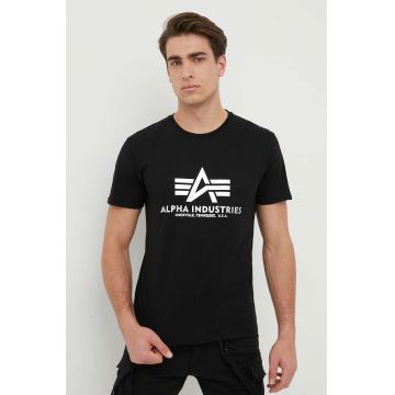 Alpha Industries tricou din bumbac Basic T-Shirt Foil Print culoarea negru, cu imprimeu 100501FP.530-BlackSilve