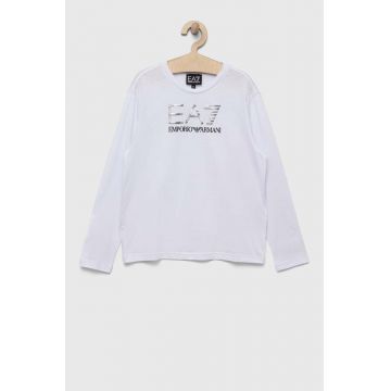 EA7 Emporio Armani longsleeve din bumbac pentru copii culoarea alb, cu imprimeu