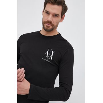 Armani Exchange Longsleeve din bumbac culoarea negru, cu imprimeu