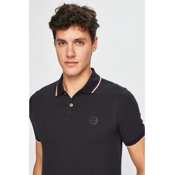 Armani Exchange Polo de bumbac culoarea albastru marin, material neted