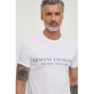 Armani Exchange Tricou bărbați, culoarea alb, cu imprimeu