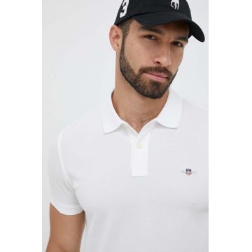 Gant polo de bumbac culoarea alb, neted